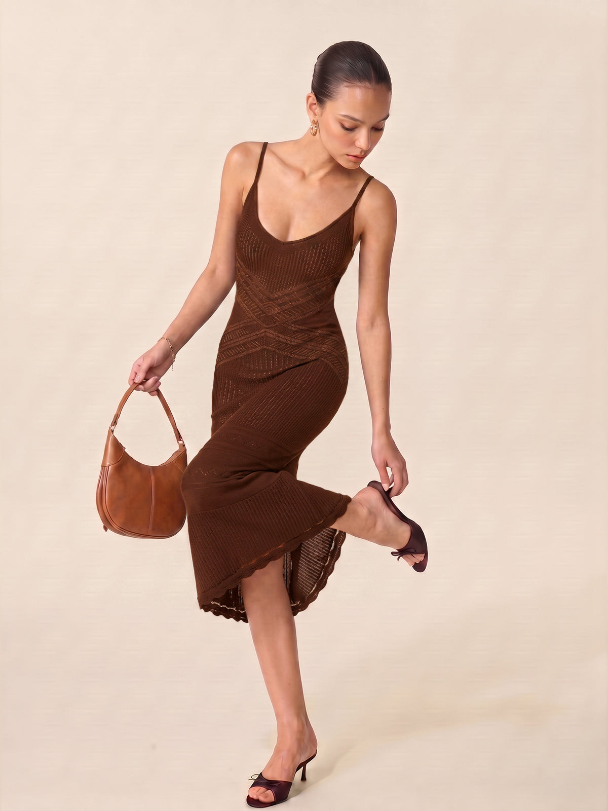 Crisscross Hollow Knit Slip Maxi Dress