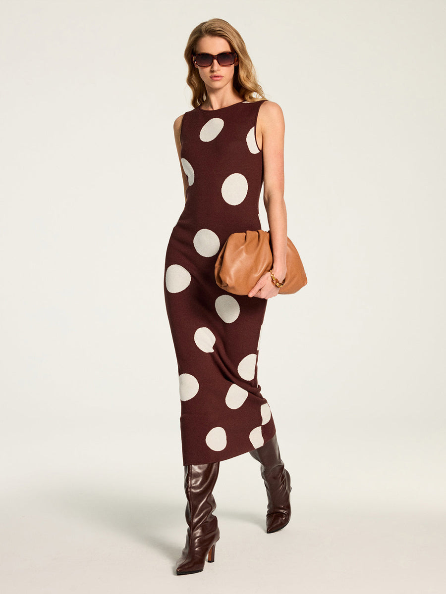 Large Polka Dot Sleeveless Knit Maxi Dress