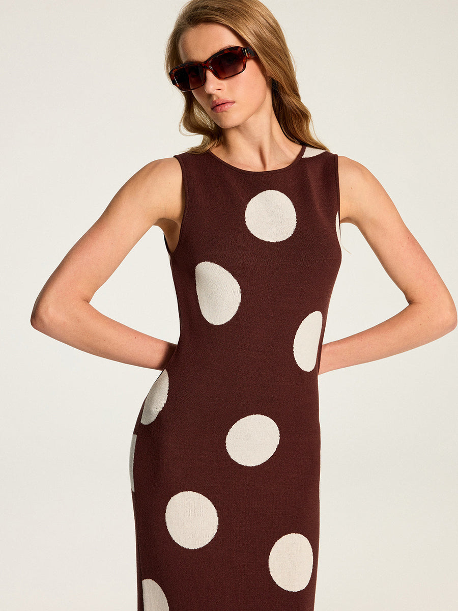 Large Polka Dot Sleeveless Knit Maxi Dress