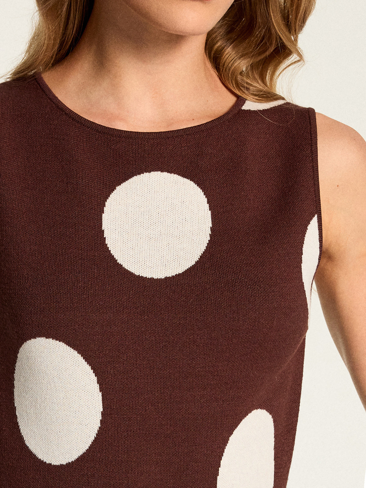 Large Polka Dot Sleeveless Knit Maxi Dress