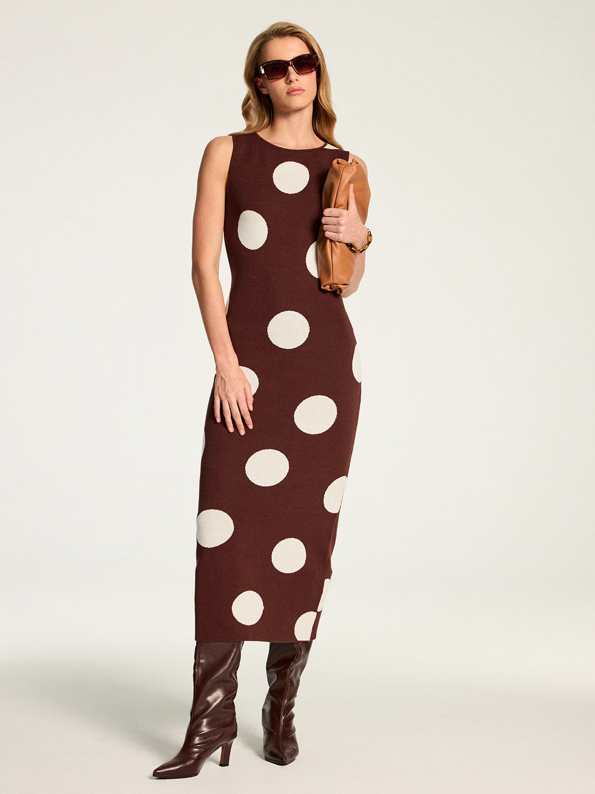 Large Polka Dot Sleeveless Knit Maxi Dress