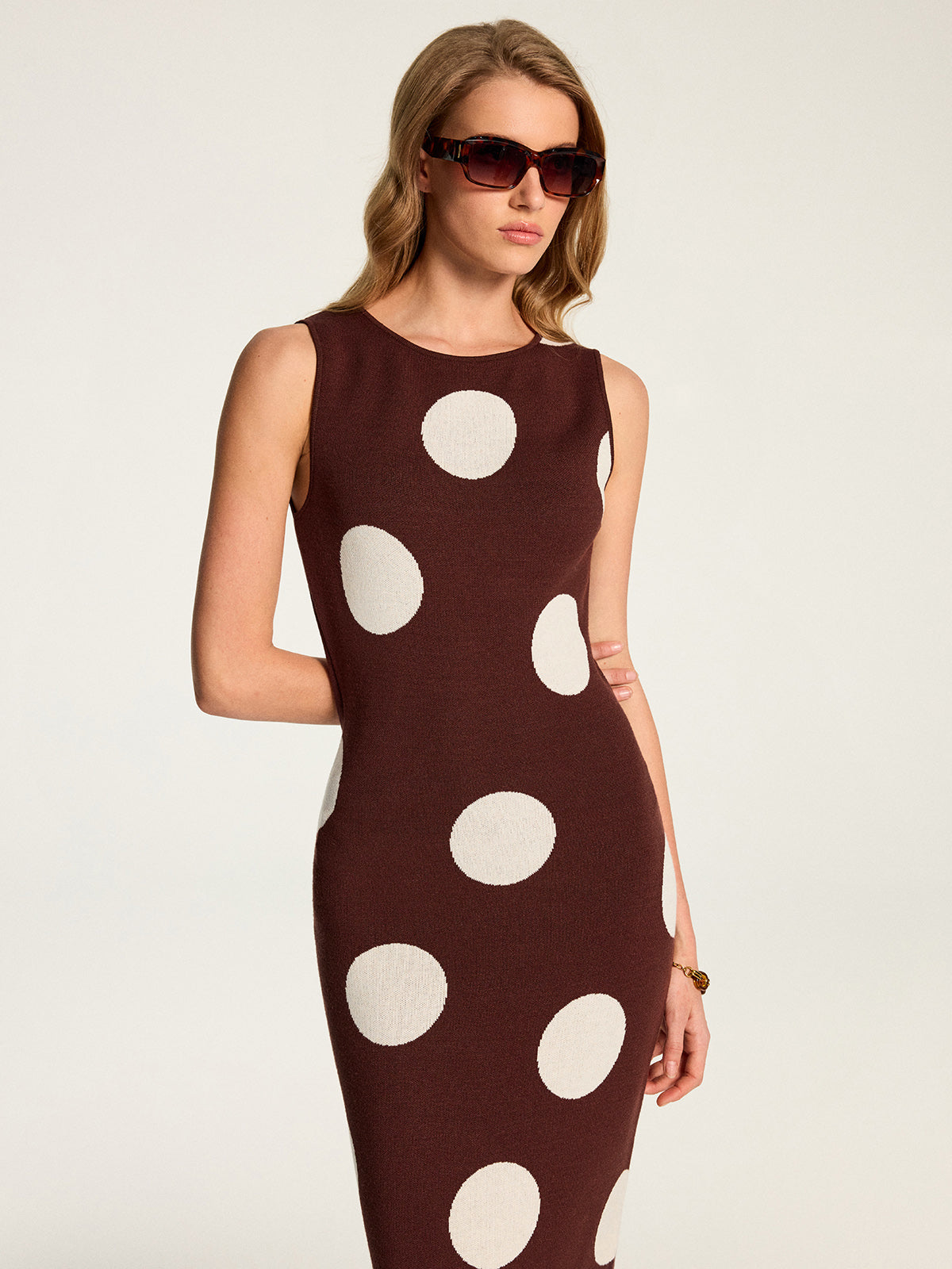 Large Polka Dot Sleeveless Knit Maxi Dress
