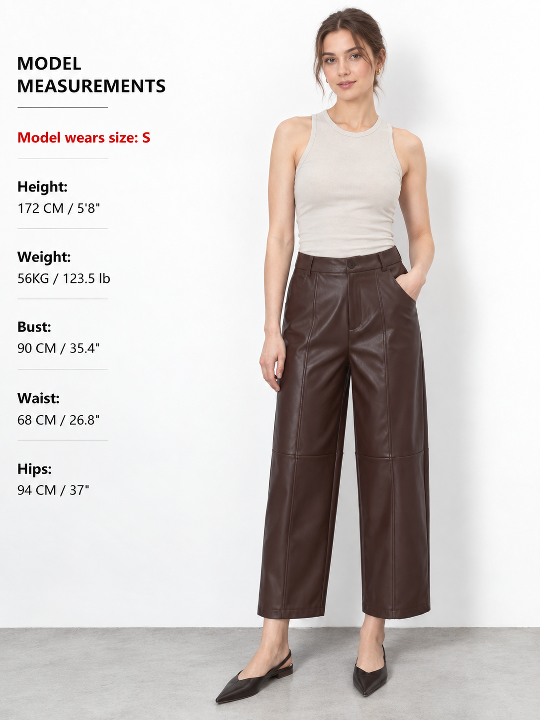 Seamed Faux Leather Cropped Straight Leg Pants