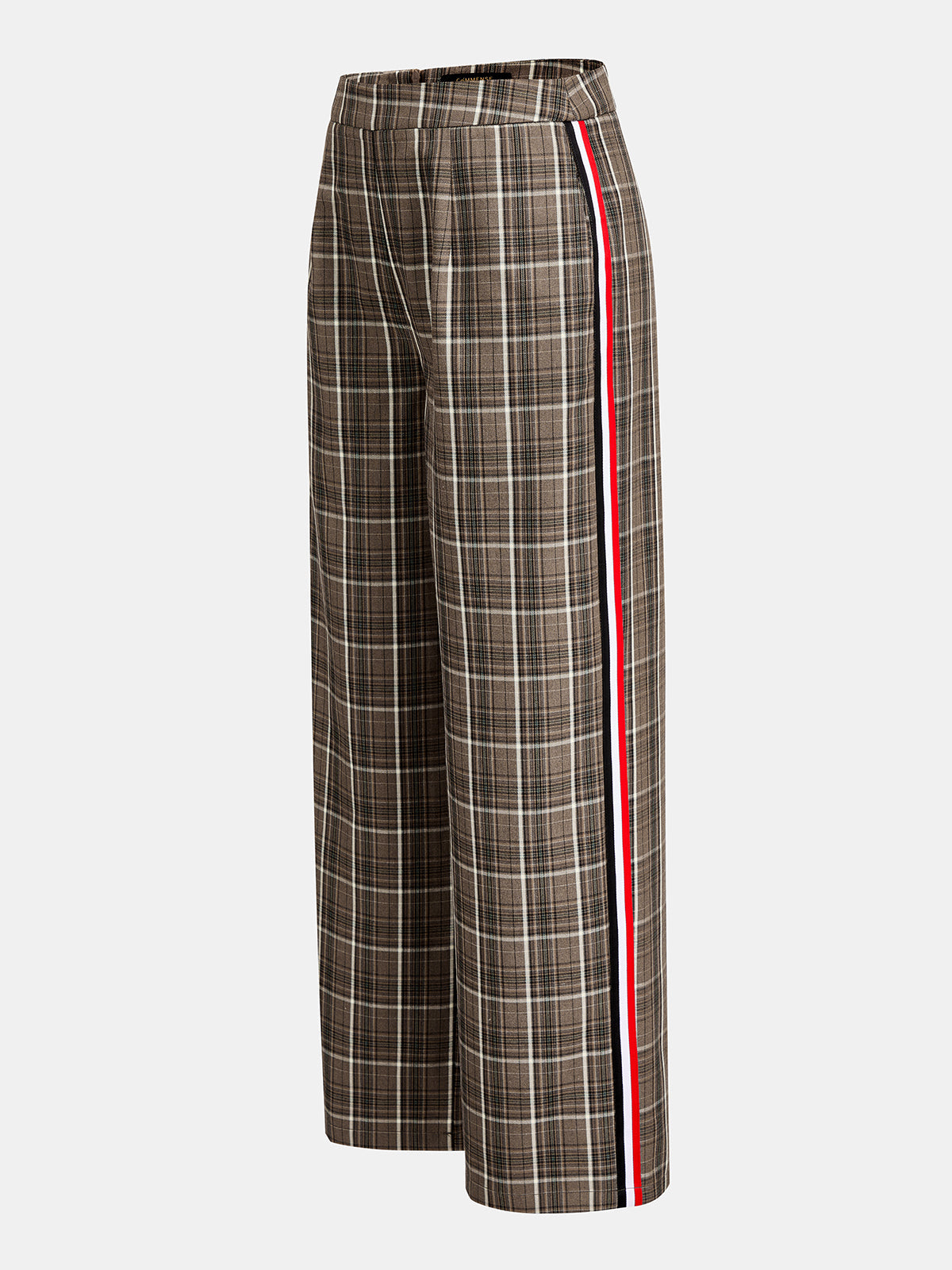Plaid Side Stripe Straight Leg Pants