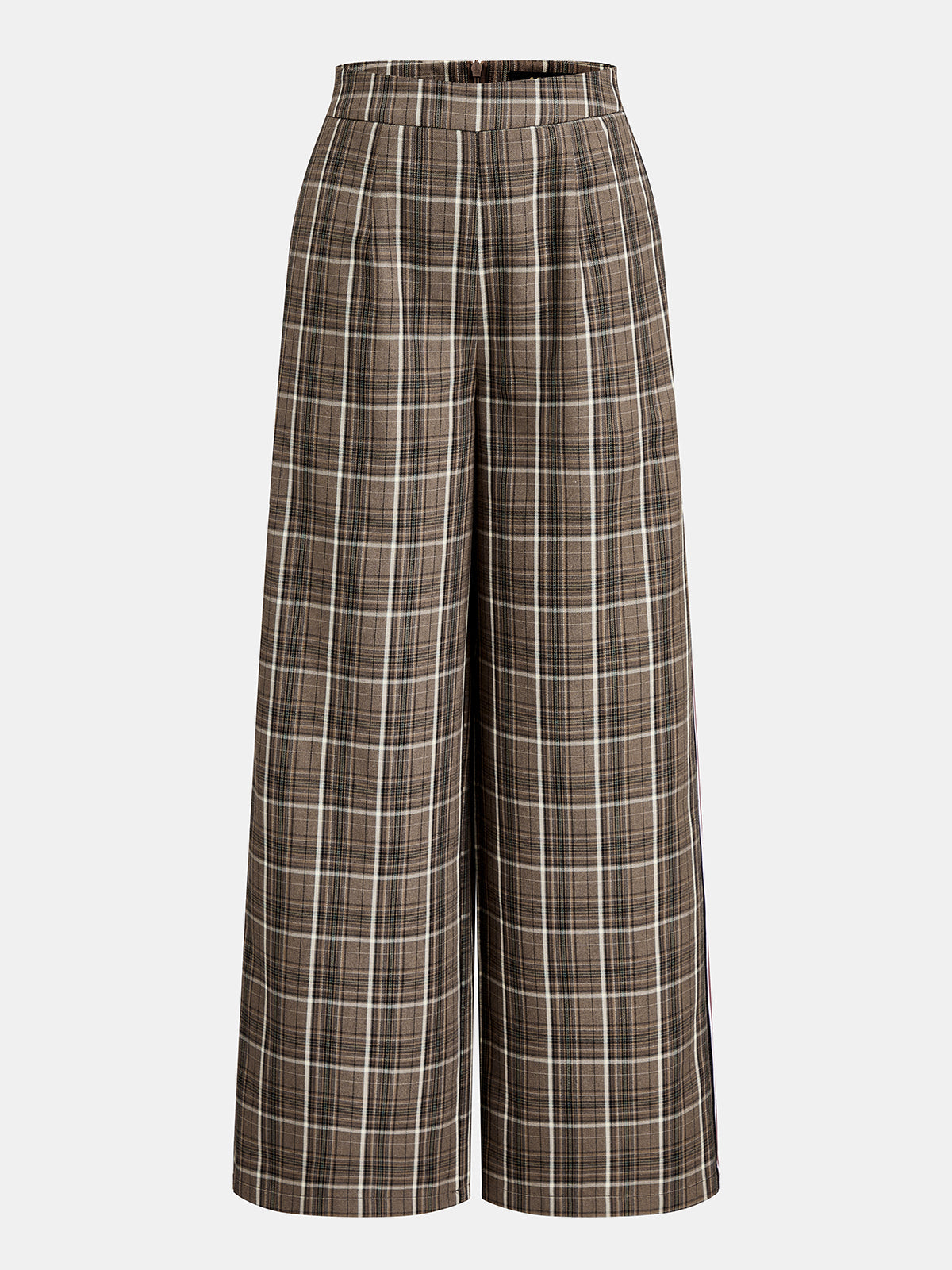 Plaid Side Stripe Straight Leg Pants