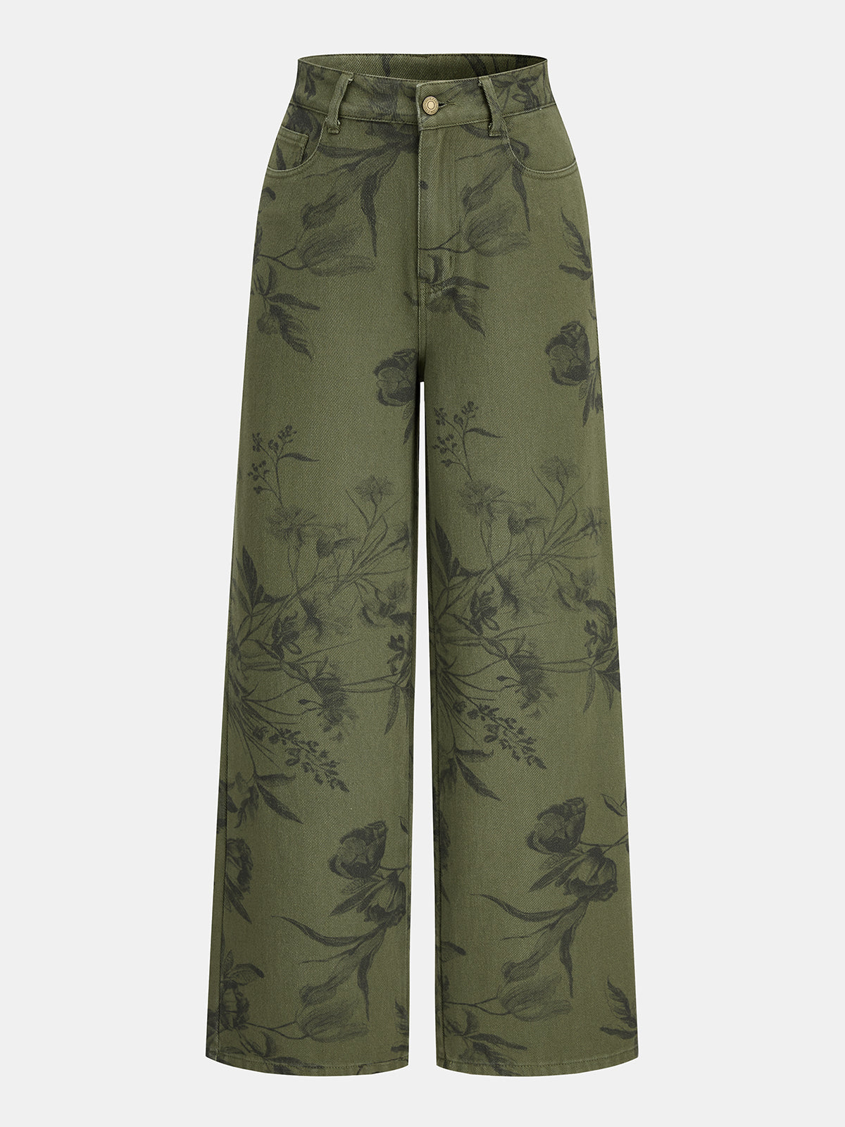 Vintage Floral Straight Denim Pants