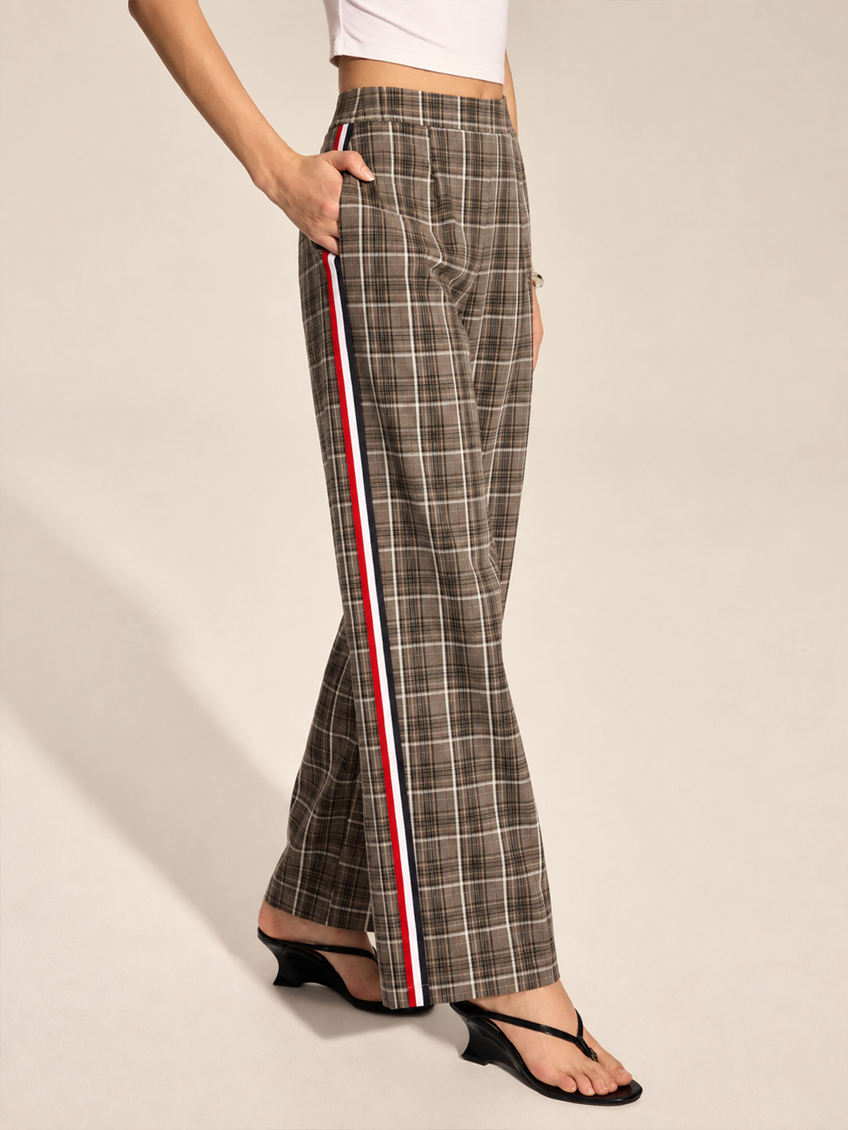 Plaid Side Stripe Straight Leg Pants