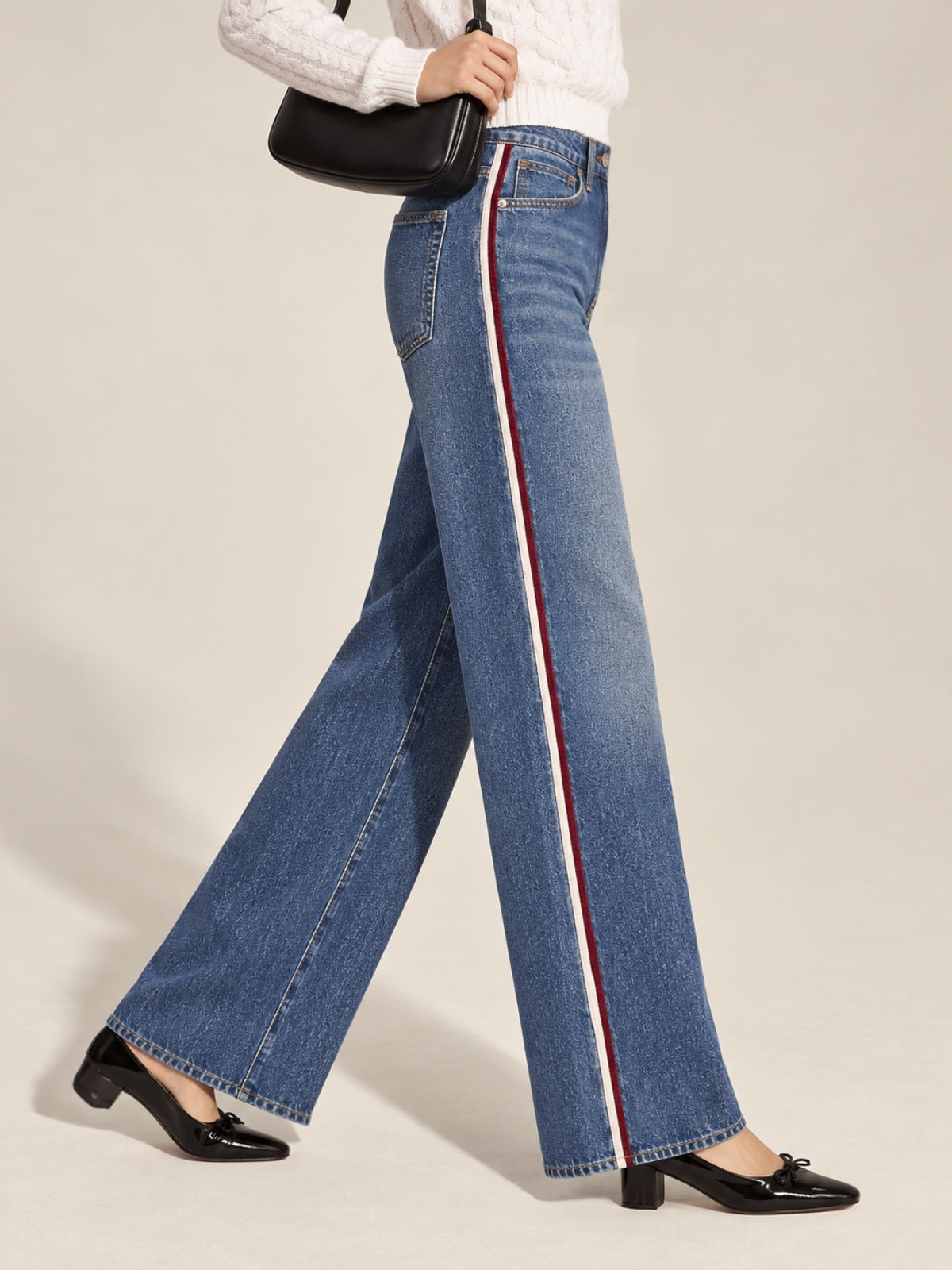 Side Tape Detail Wide‑Leg Jeans