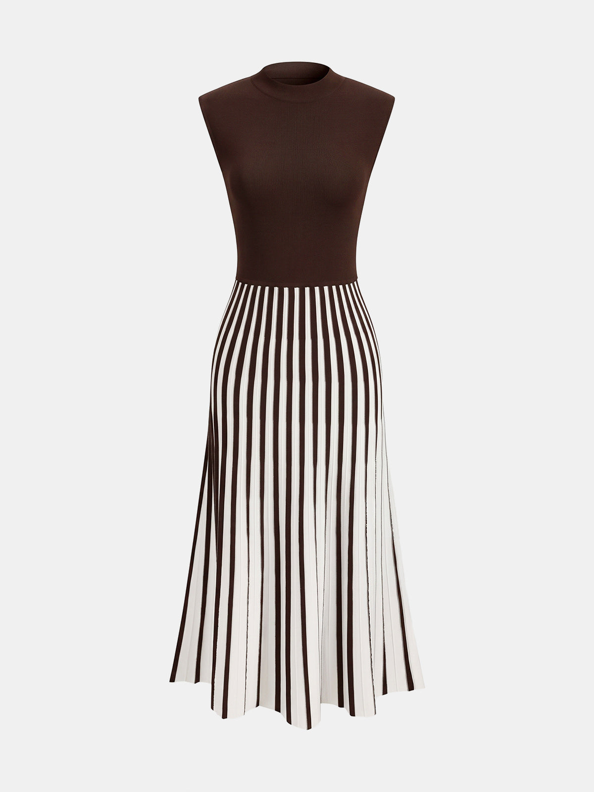 Sleeveless Mock Neck Striped Midi Dress