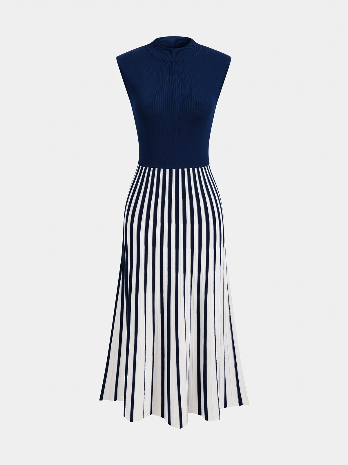 Sleeveless Mock Neck Striped Midi Dress