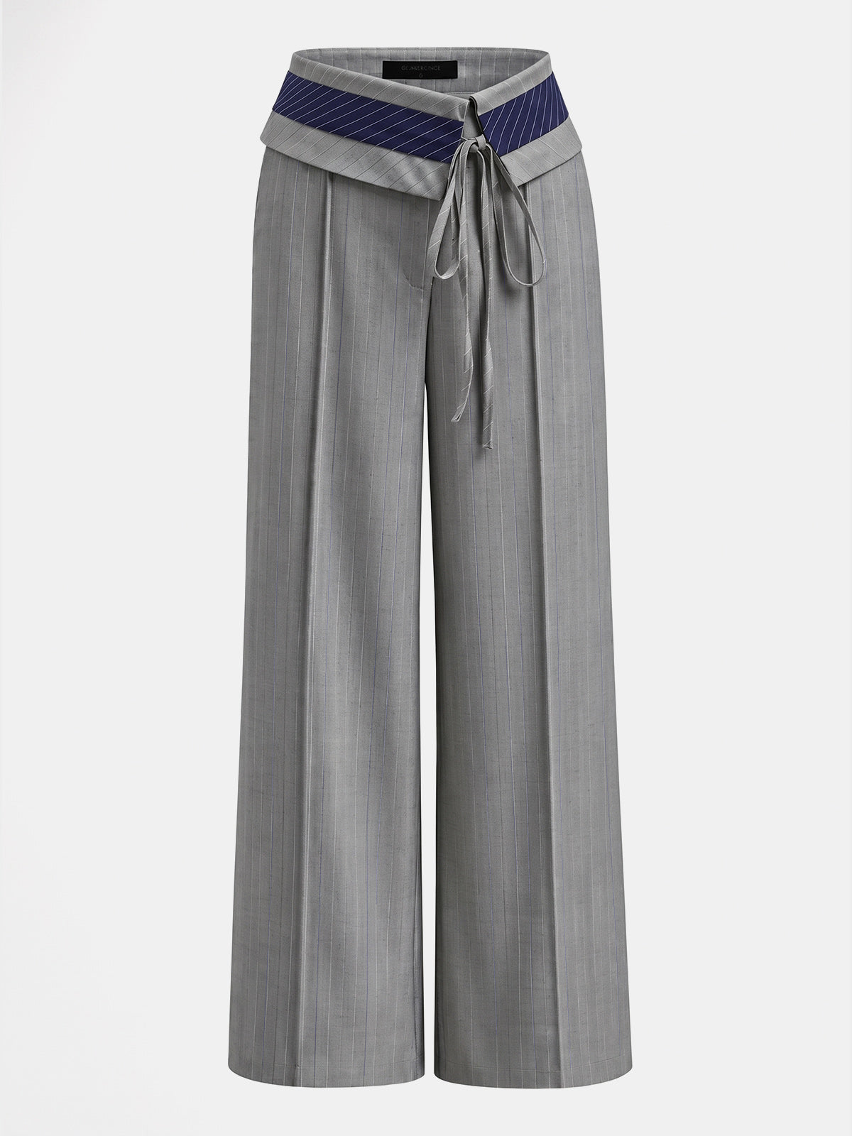 Fold Over Waist Pinstripe Wide Leg Pants