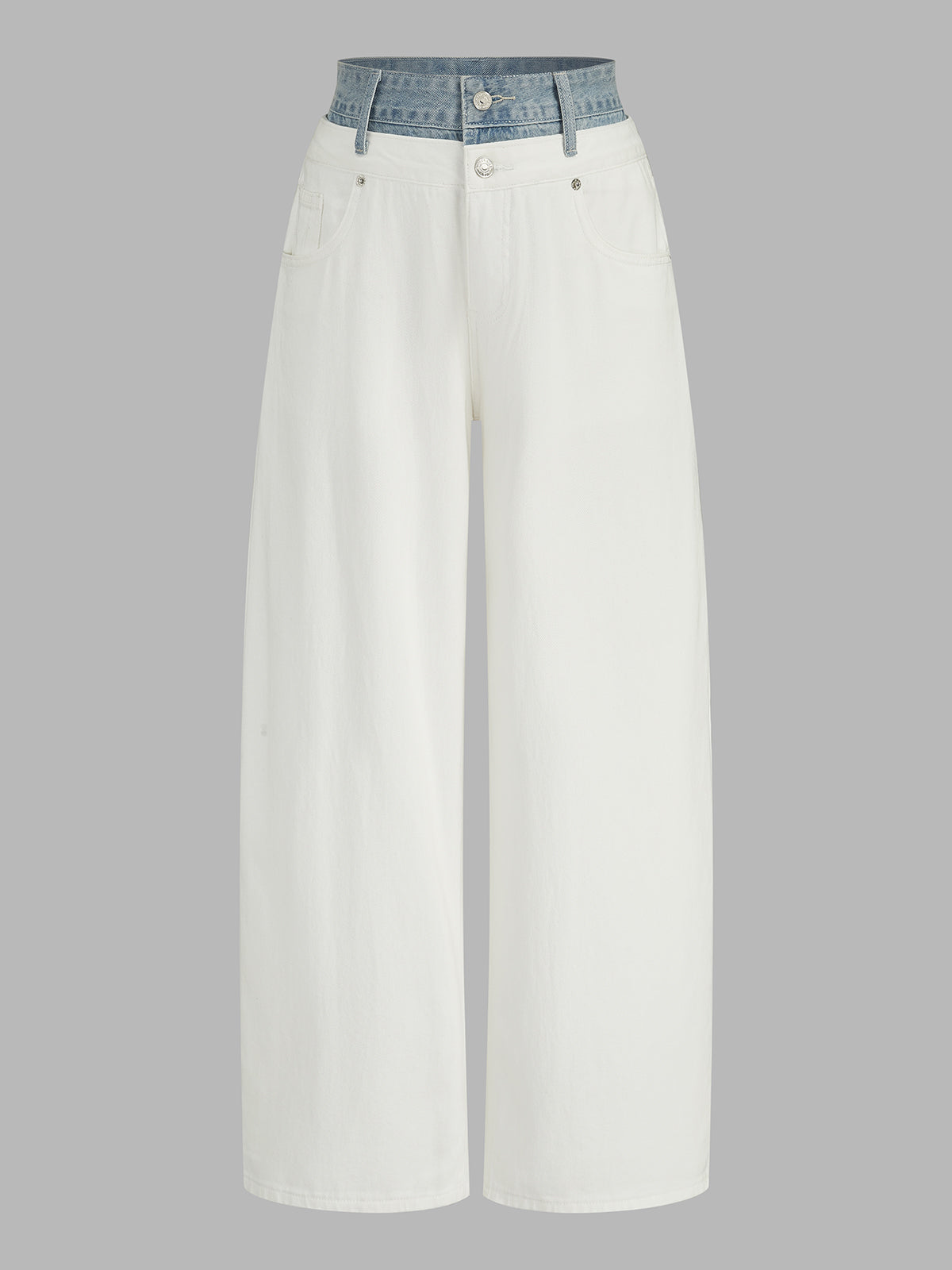 Layered Denim Waistband Wide Leg Jeans