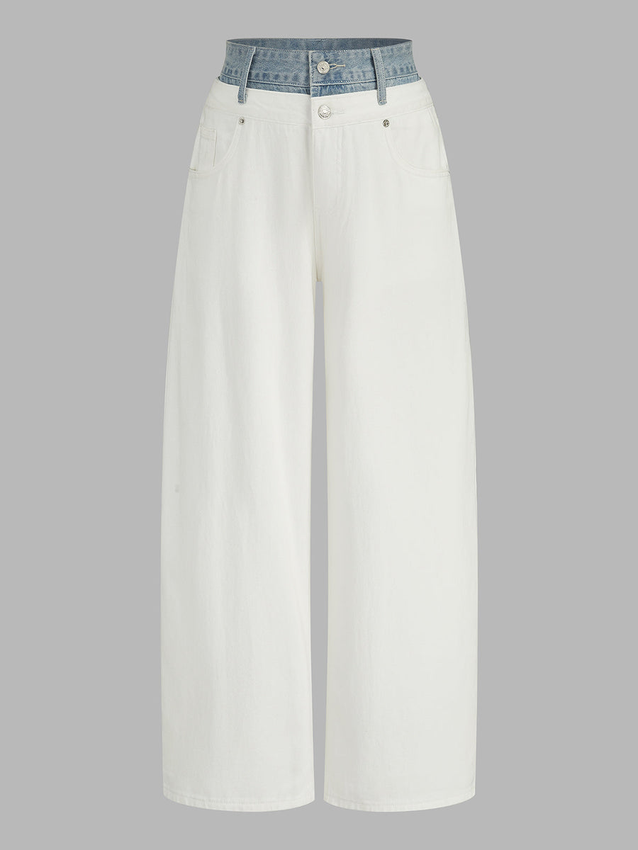Layered Denim Waistband Wide Leg Jeans
