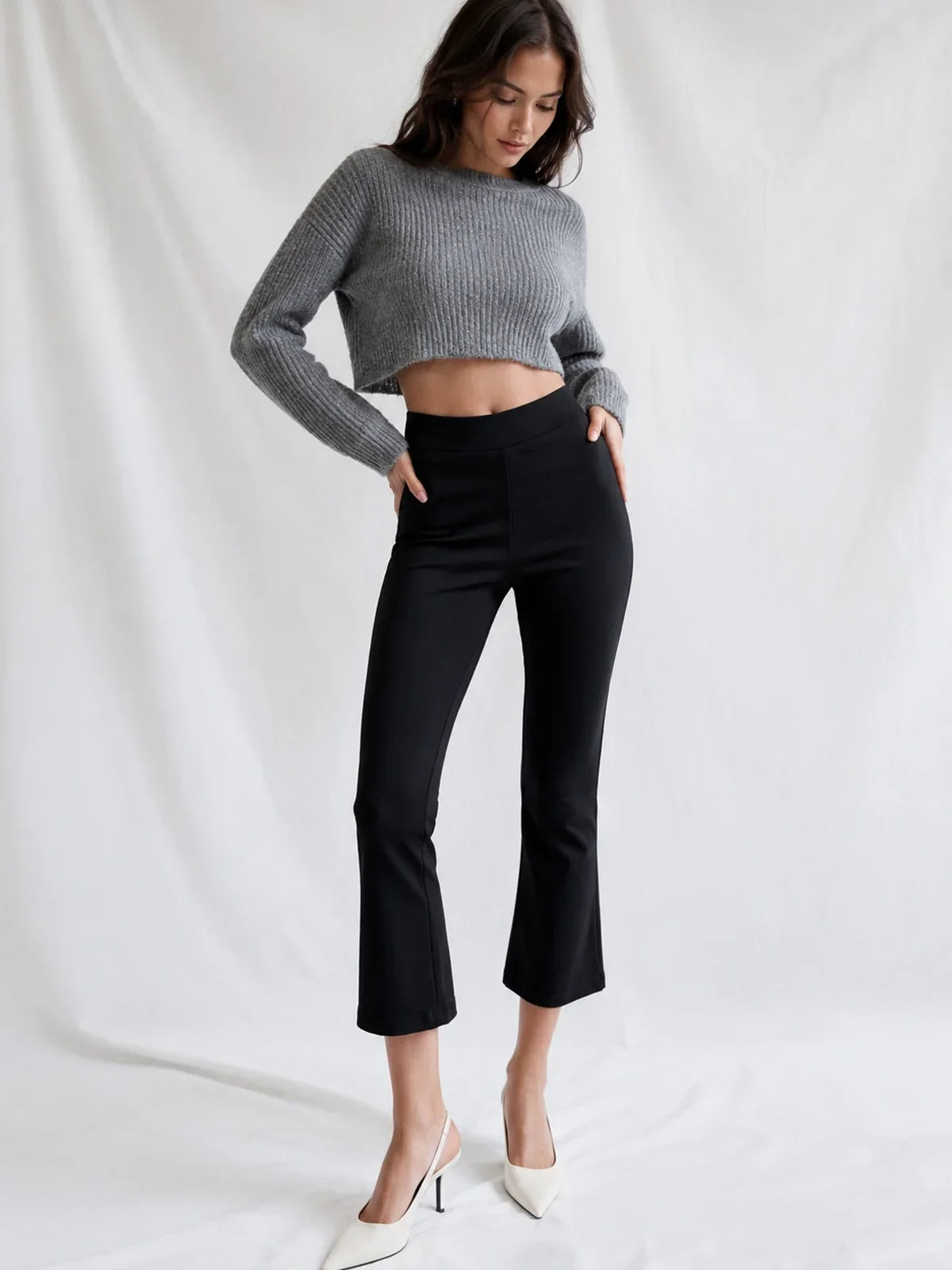 Upgraded | Solid Stretch Slim Flare Cropped Pants