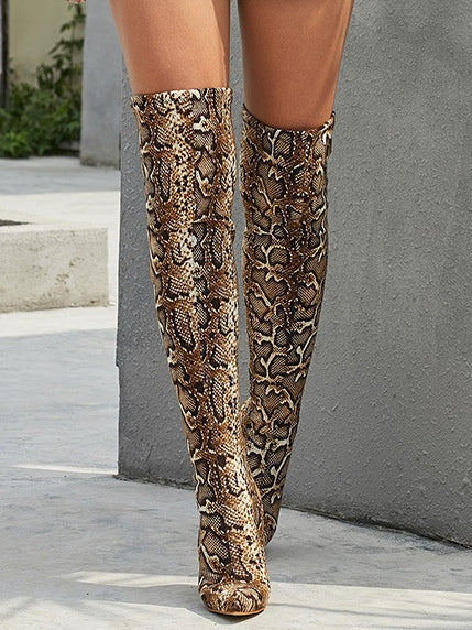Vintage Snakeskin Brown Over-the-knee Boots