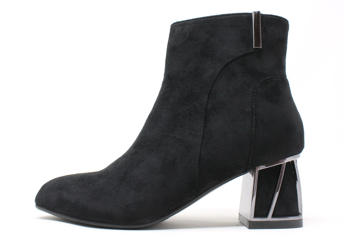 Microfibre Ankle Boot with Steel Trim Heel