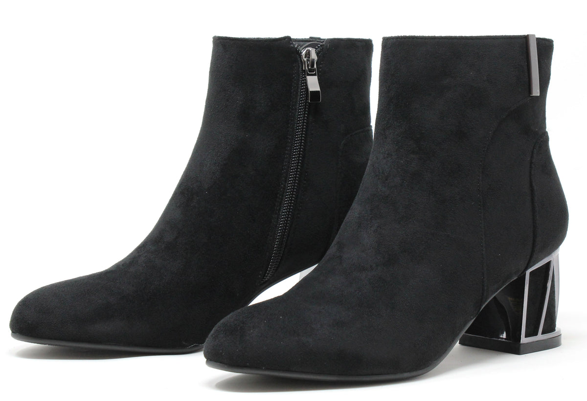 Microfibre Ankle Boot with Steel Trim Heel