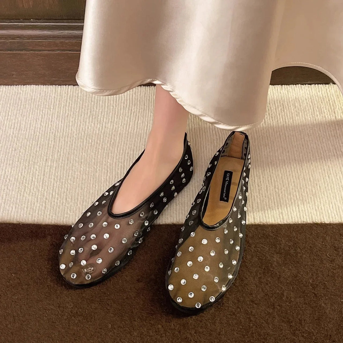 Sandra Crystal Mesh Ballerinas