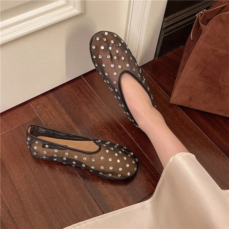 Sandra Crystal Mesh Ballerinas