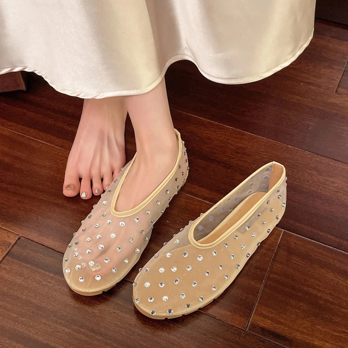 Sandra Crystal Mesh Ballerinas