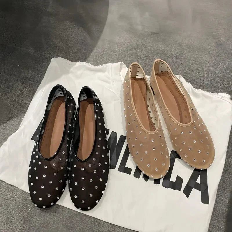 Sandra Crystal Mesh Ballerinas