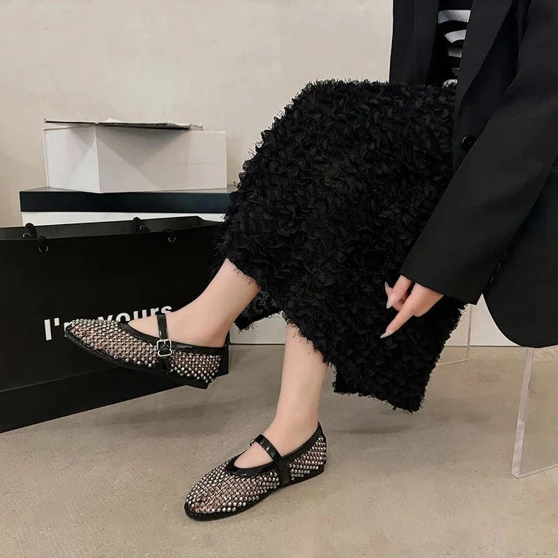Nora Rhinestone Mesh Ballerina Shoes