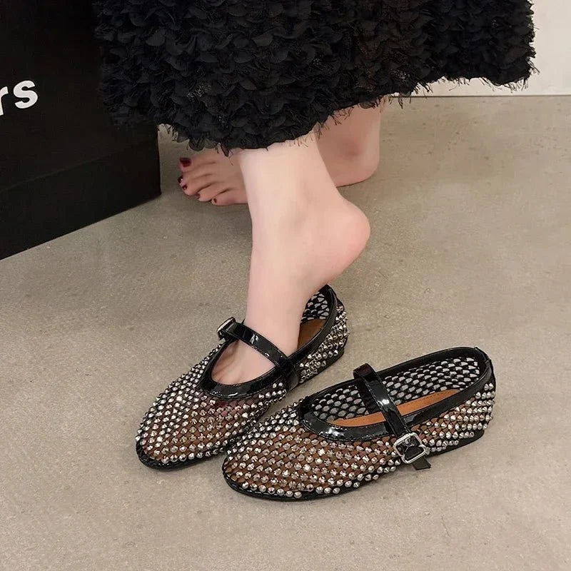 Nora Rhinestone Mesh Ballerina Shoes