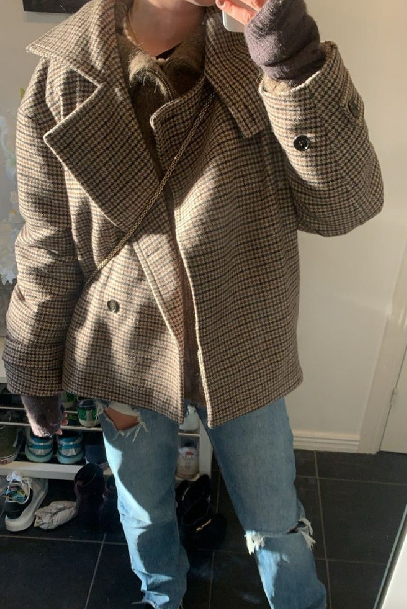 Ava Funnel Neck Houndstooth Short Jacket