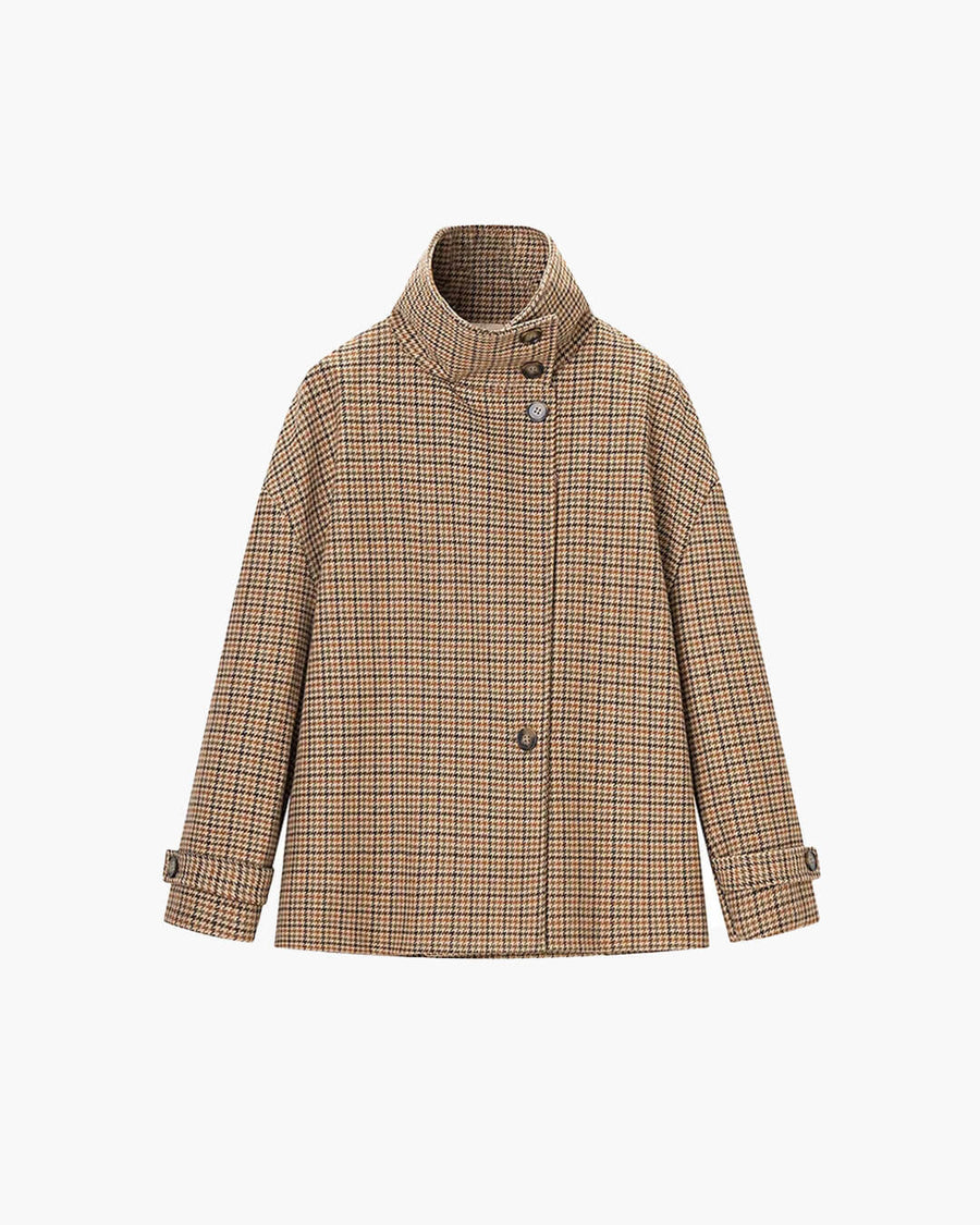 Ava Funnel Neck Houndstooth Short Jacket