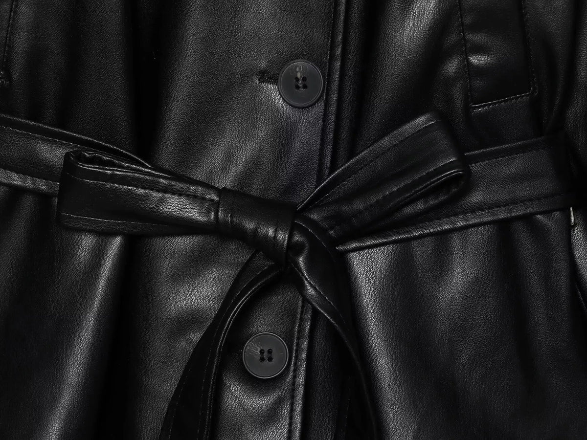 Alma Faux Leather Short Trench Coat