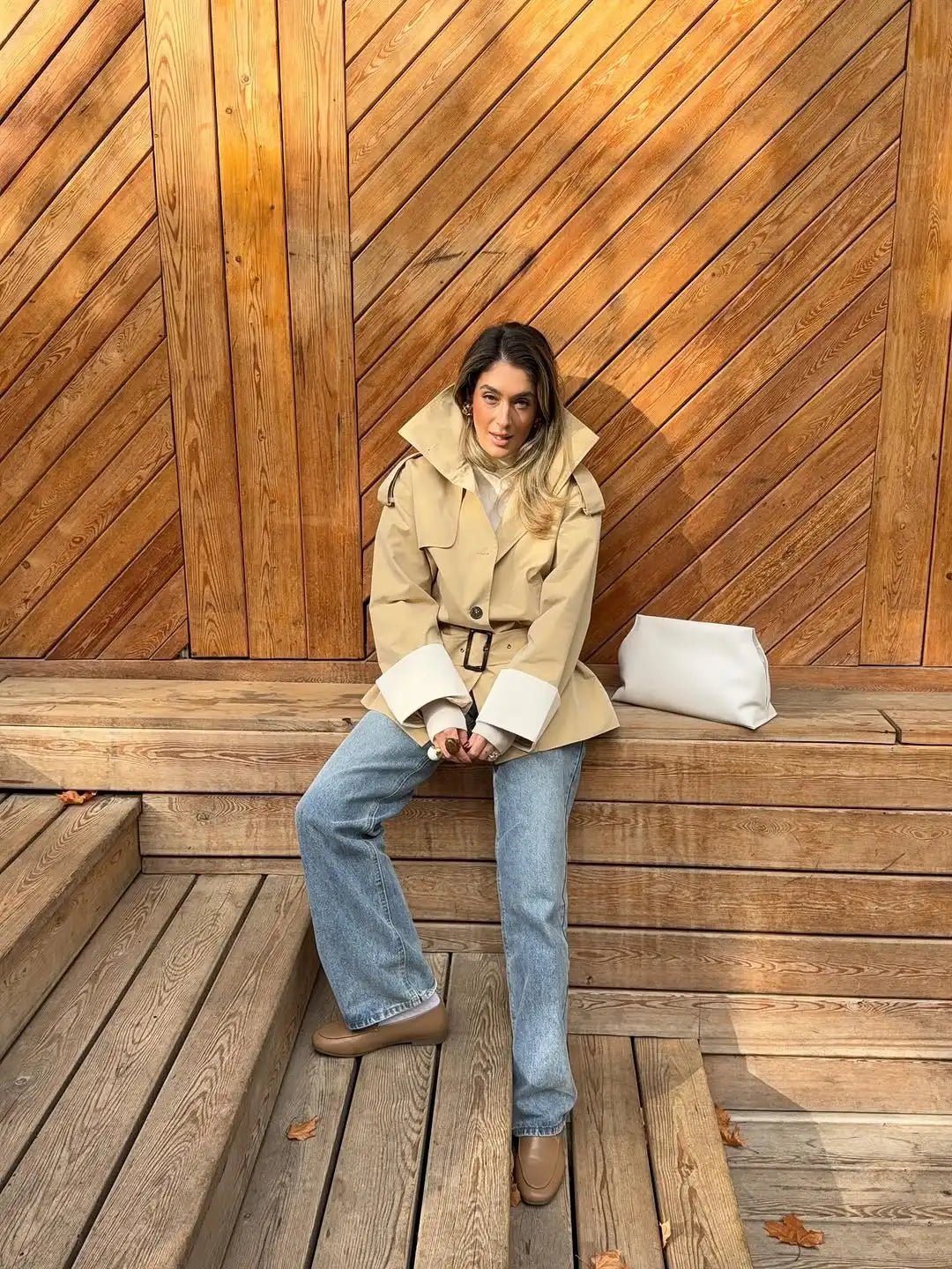 Brenda Contrast-Cuff Trench Jacket