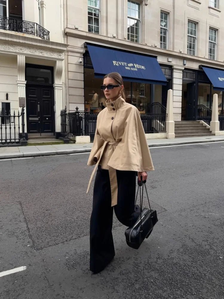 Cape Lace Up Trench Coat
