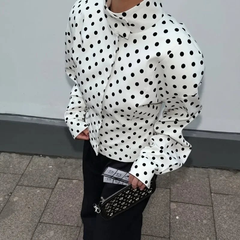 Caryl Stand Collar Polka Dot Jacket
