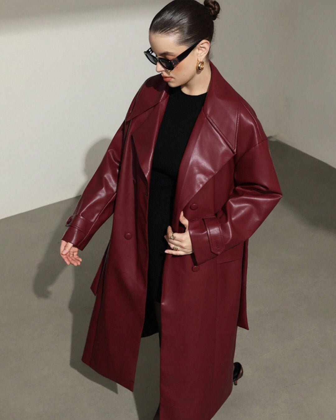 Cassy Faux Leather Maxi Trench Coat