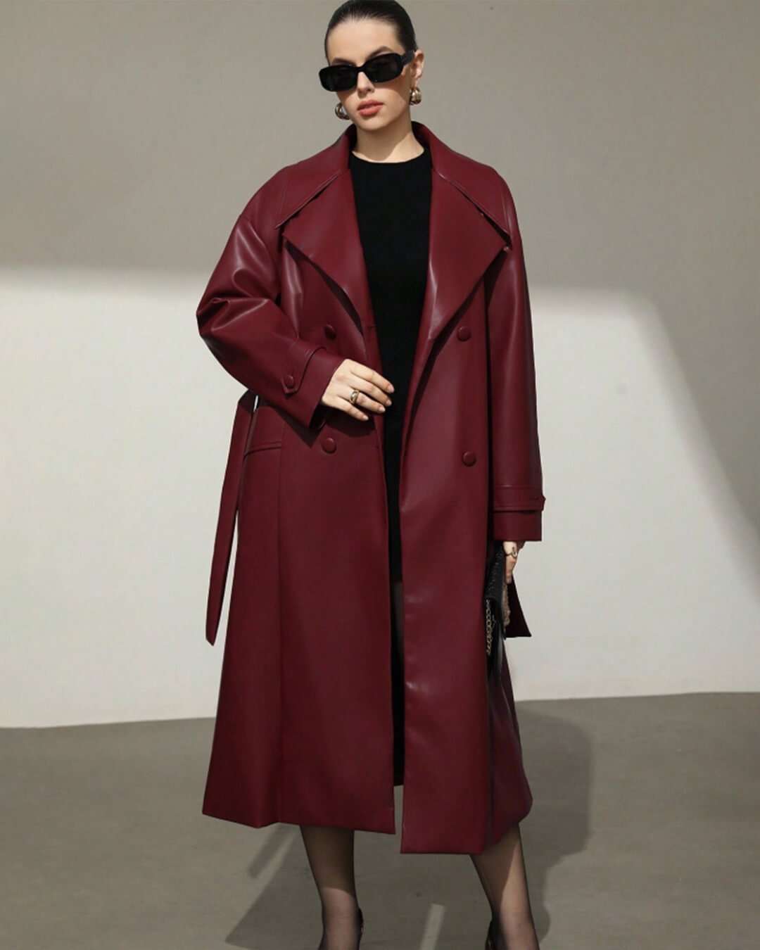 Cassy Faux Leather Maxi Trench Coat