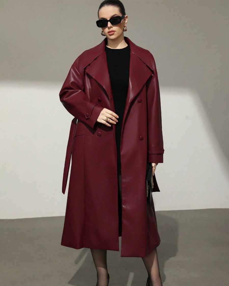 Cassy Faux Leather Maxi Trench Coat