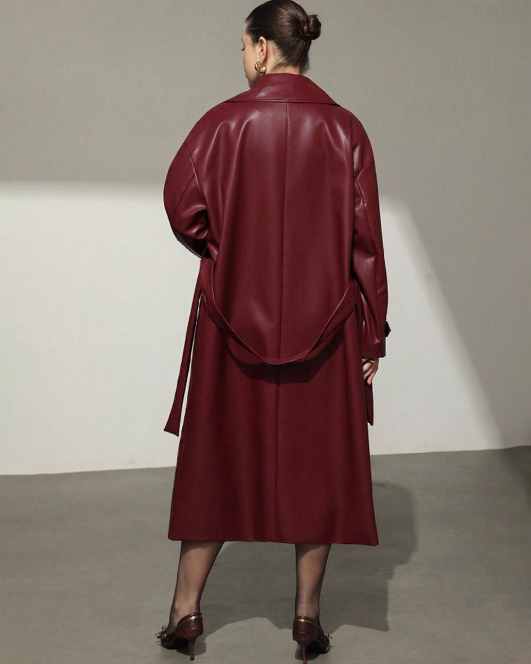 Cassy Faux Leather Maxi Trench Coat