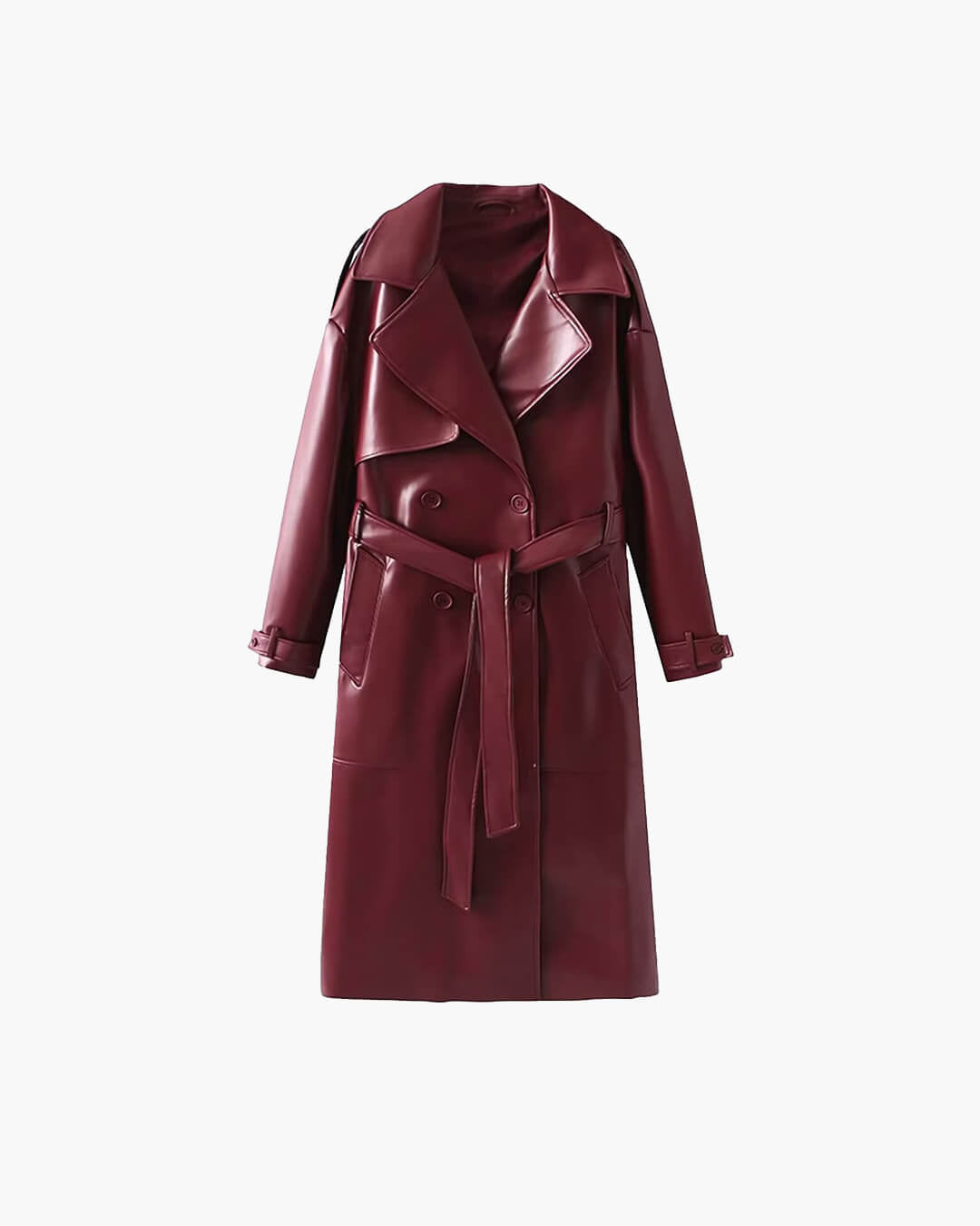 Cassy Faux Leather Maxi Trench Coat
