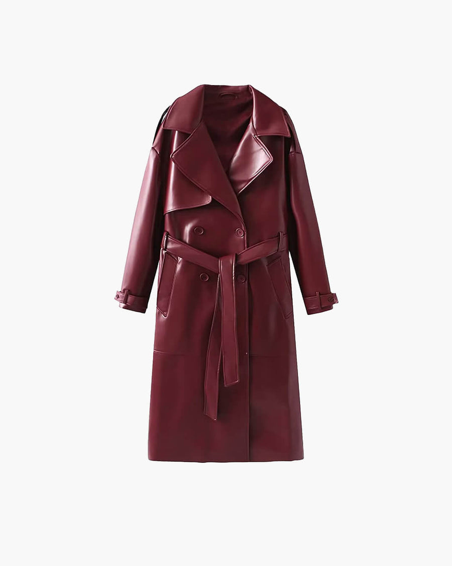 Cassy Faux Leather Maxi Trench Coat