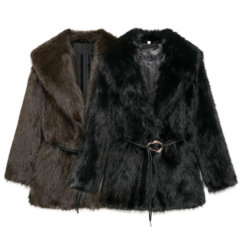 Faith Faux Fur Coat with Belt