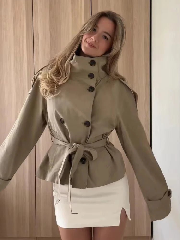 Kara Stand Collar Crop Trenchcoat
