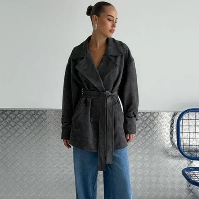 Louisa Lace Up Suede Wrap Coat