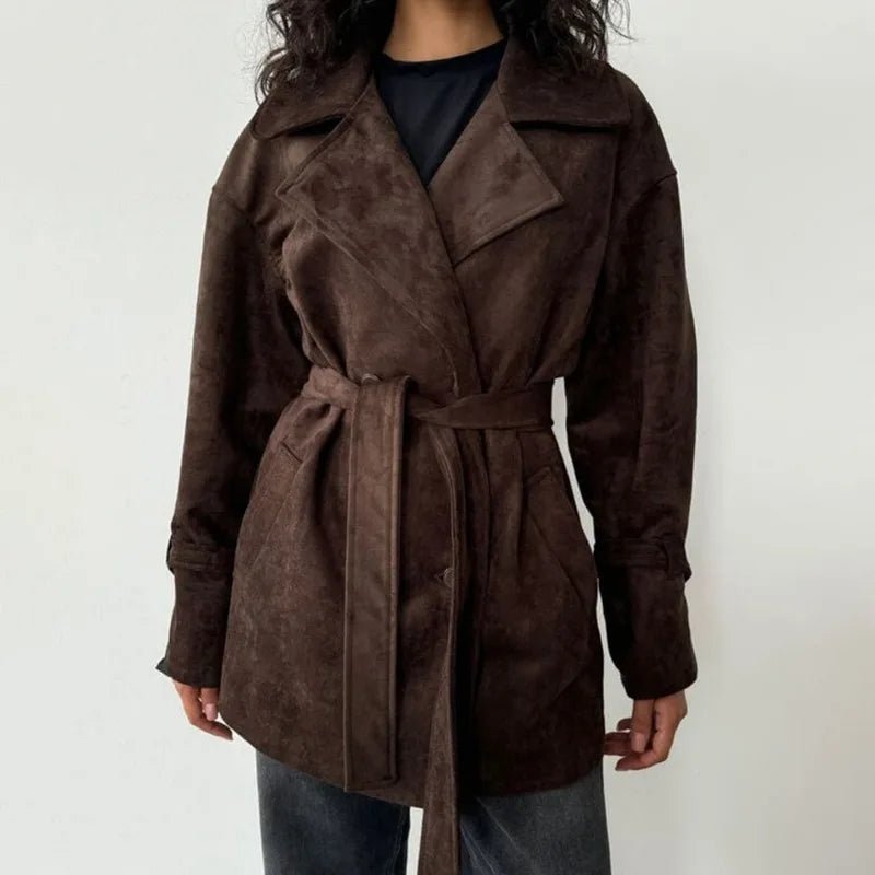 Louisa Lace Up Suede Wrap Coat