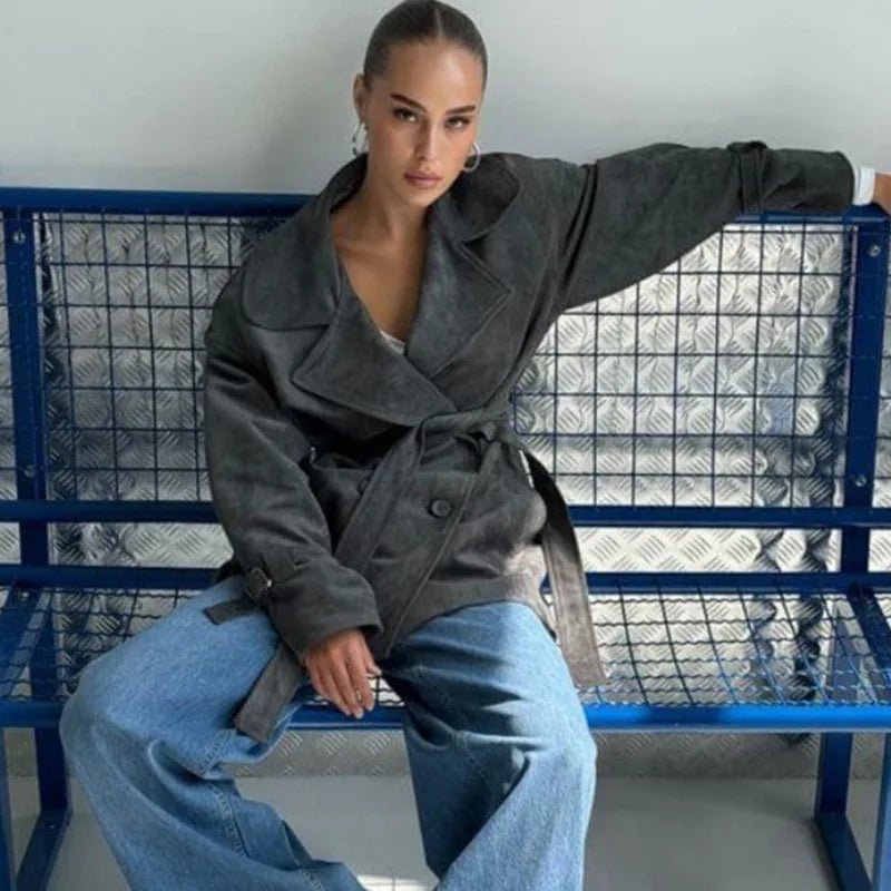 Louisa Lace Up Suede Wrap Coat