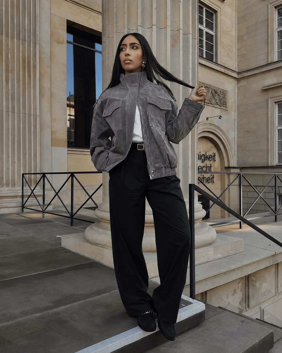 Marianne High Neck Suede Pocket Jacket