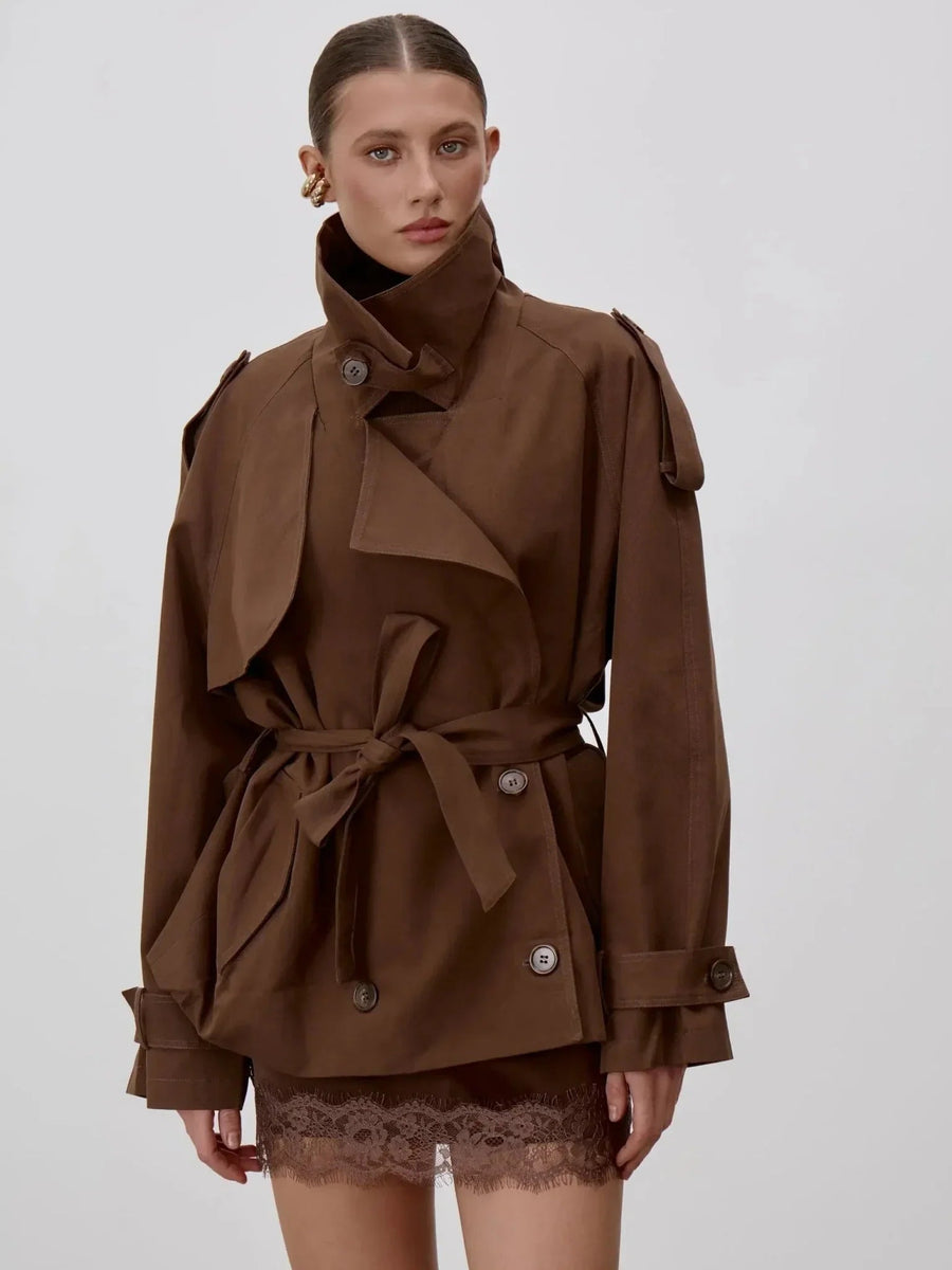 Octavia Lace-Up Stand Collar Trenchcoat