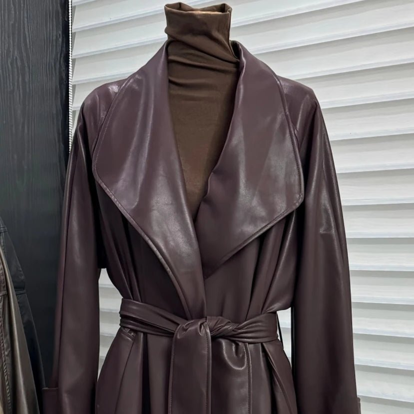 Shiela Faux Leather Maxi Trench Coat
