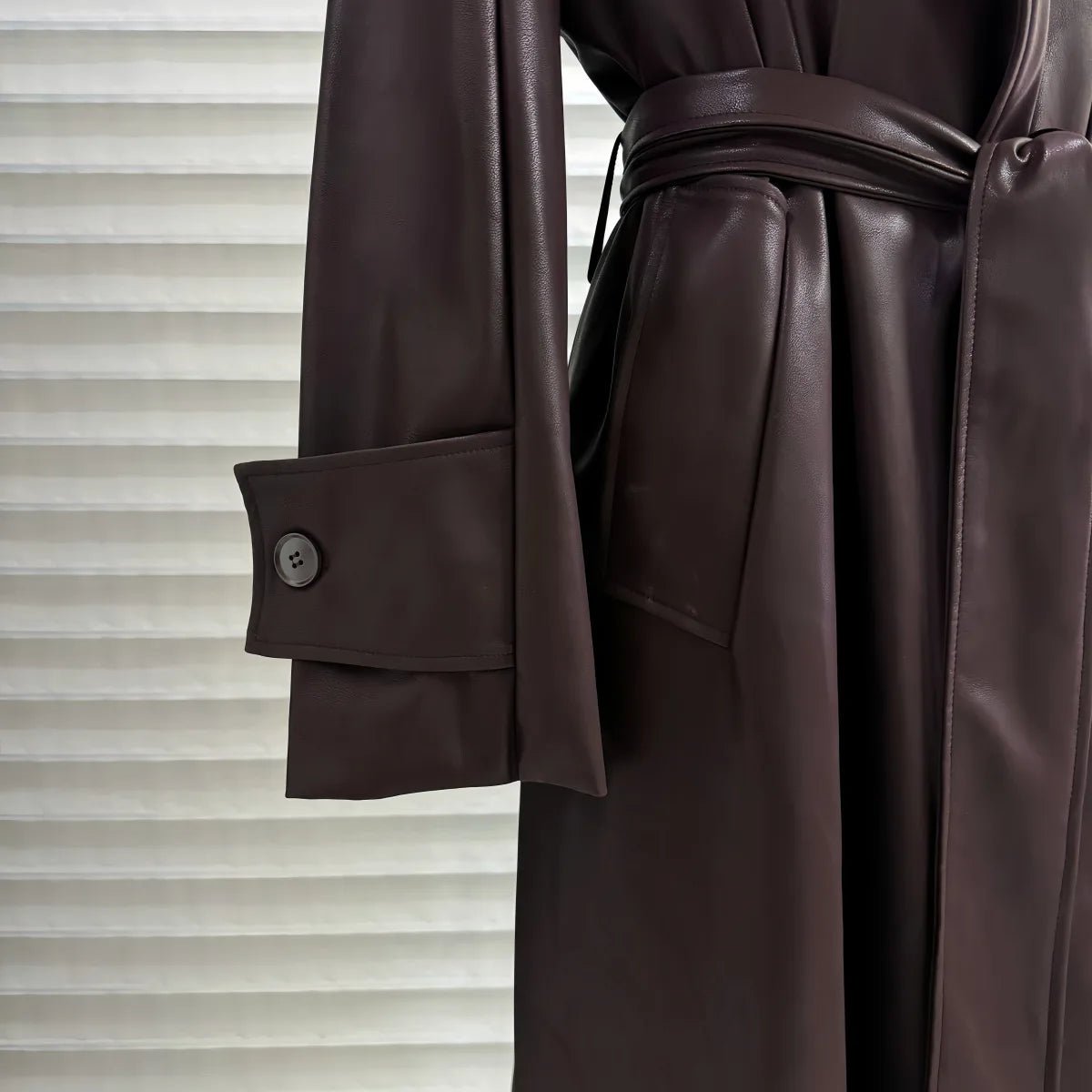 Shiela Faux Leather Maxi Trench Coat