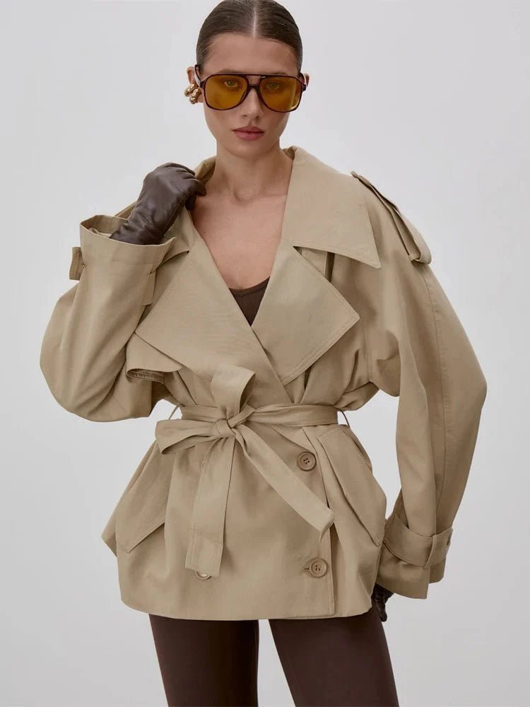 Sonia Lace Up Stand Collar Trenchcoat