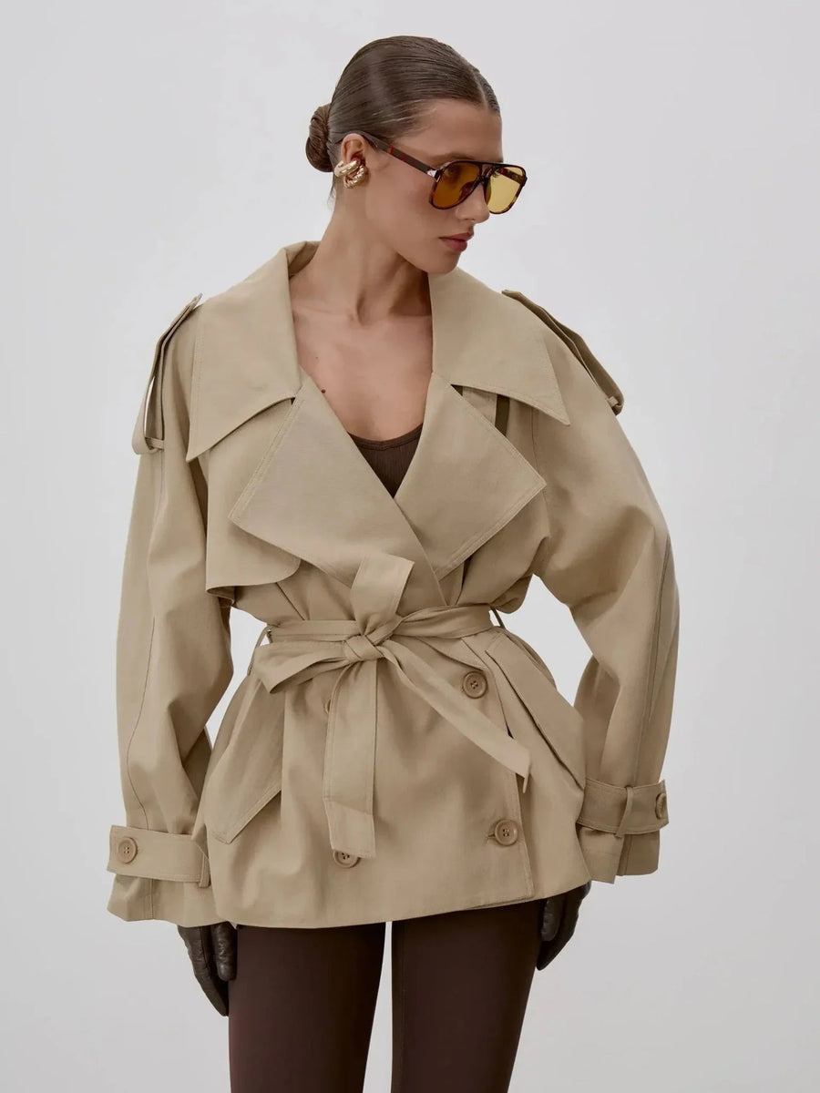 Sonia Lace Up Stand Collar Trenchcoat